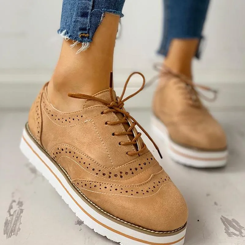 Hollow Out Pattern Lace-up Platform Shoes