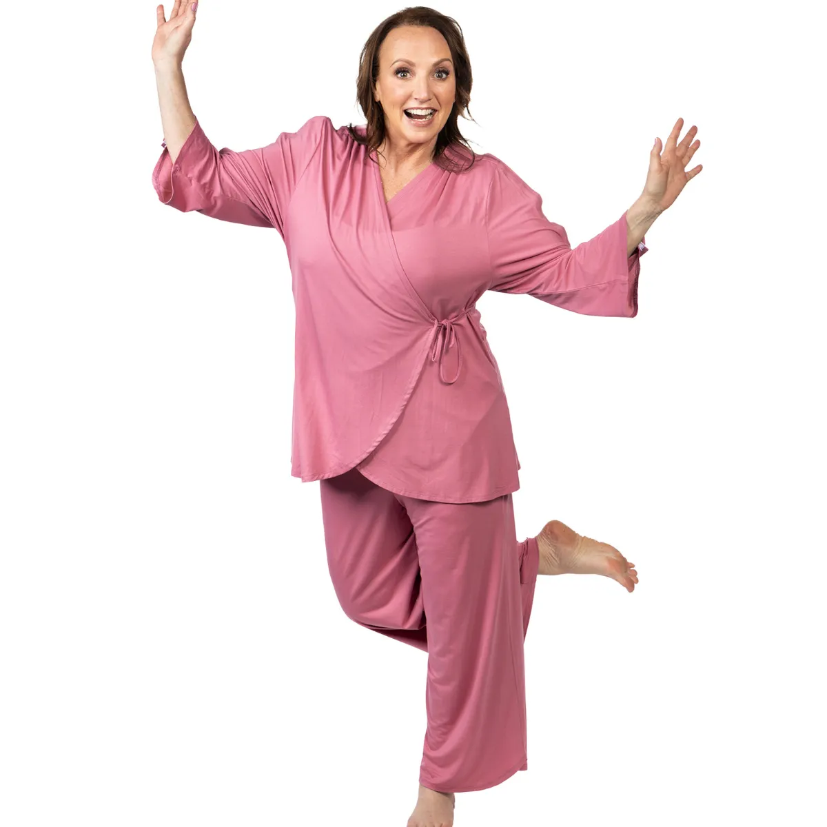 Hospital Pajamas with Snap Sleeves in Dusty Rose