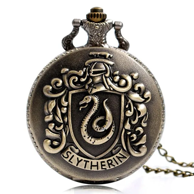 Hot Movie Extension Quartz Pocket Watches Ravenclaw/Slytherin/Gryffindor Theme Bronze Necklace Clock Unisex Vintage Watches