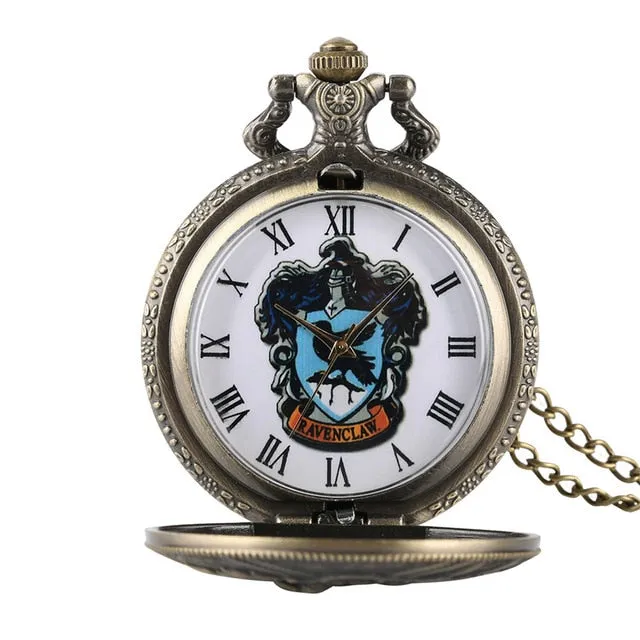 Hot Movie Extension Quartz Pocket Watches Ravenclaw/Slytherin/Gryffindor Theme Bronze Necklace Clock Unisex Vintage Watches