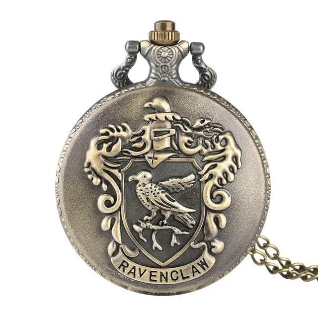 Hot Movie Extension Quartz Pocket Watches Ravenclaw/Slytherin/Gryffindor Theme Bronze Necklace Clock Unisex Vintage Watches