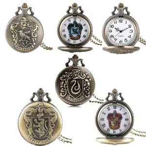Hot Movie Extension Quartz Pocket Watches Ravenclaw/Slytherin/Gryffindor Theme Bronze Necklace Clock Unisex Vintage Watches