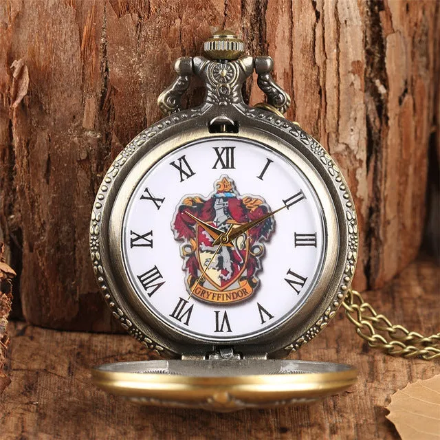 Hot Movie Extension Quartz Pocket Watches Ravenclaw/Slytherin/Gryffindor Theme Bronze Necklace Clock Unisex Vintage Watches