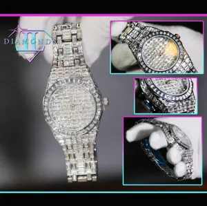 Iced Out Watch | Iced Watch | Mens Baguette Diamond Watch | Hip Hop Diamond Watch