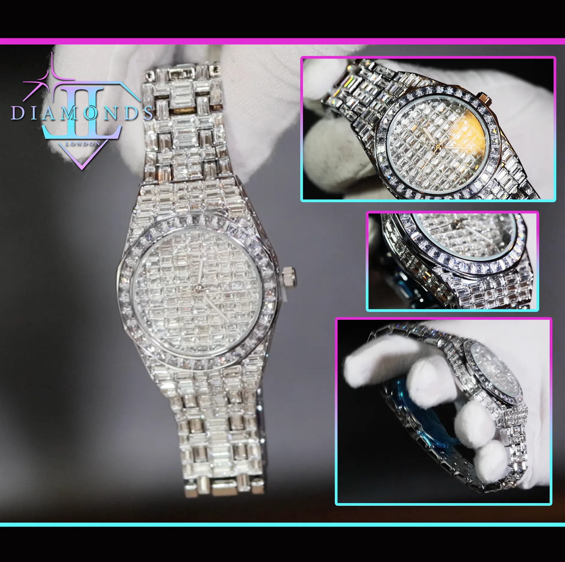 Iced Out Watch | Iced Watch | Mens Baguette Diamond Watch | Hip Hop Diamond Watch