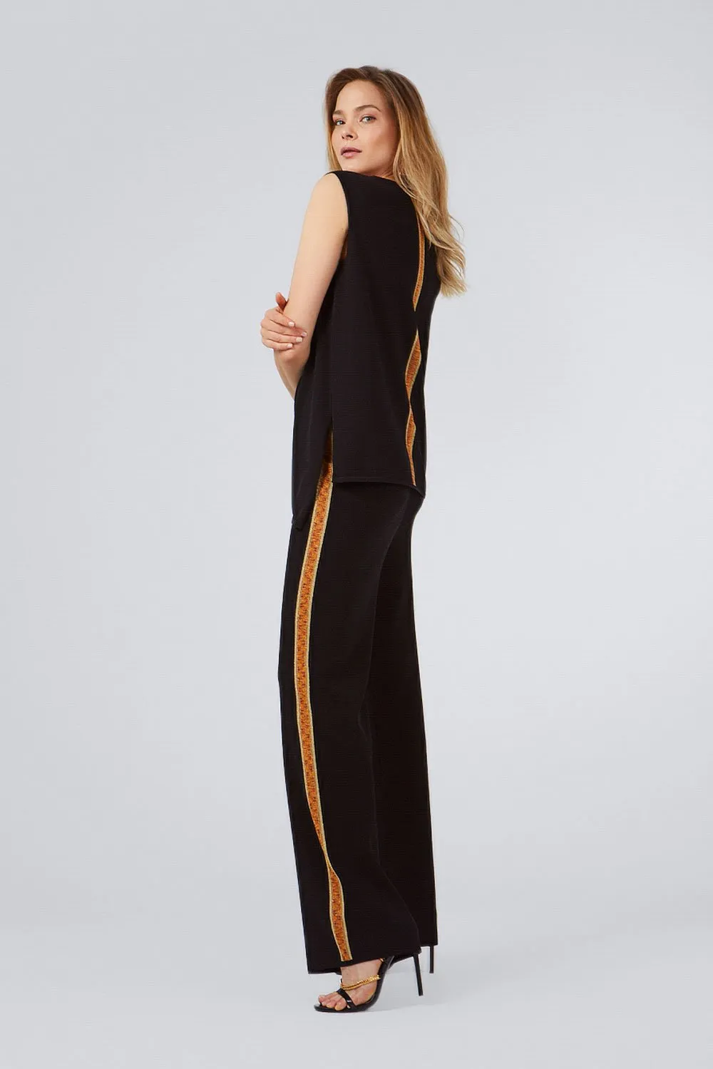 INTARSIA KNITWEAR PANTS BLACK GOLD BRONZE