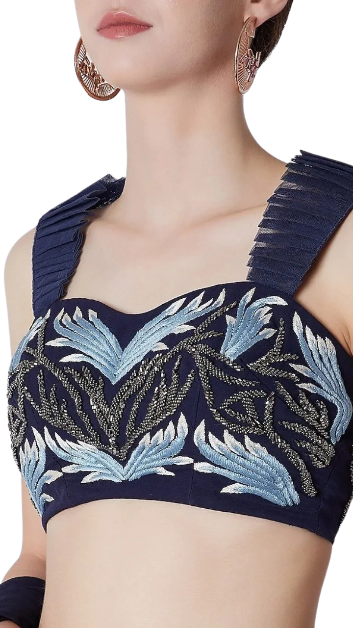 Inverted Beaded Ruffle Blouse With Palazzo & Dupatta