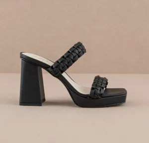 Joanna Double Strap Black Braided Chunky Strap Platform Heel