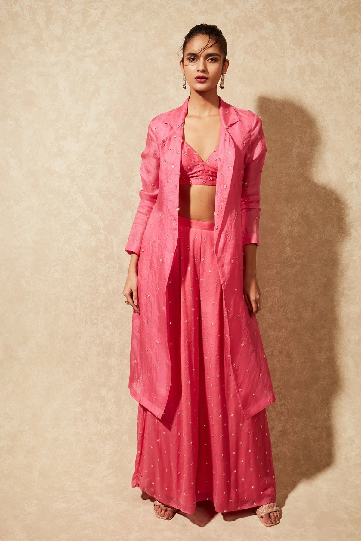 June Organza Trench Jacket And Flared Pants