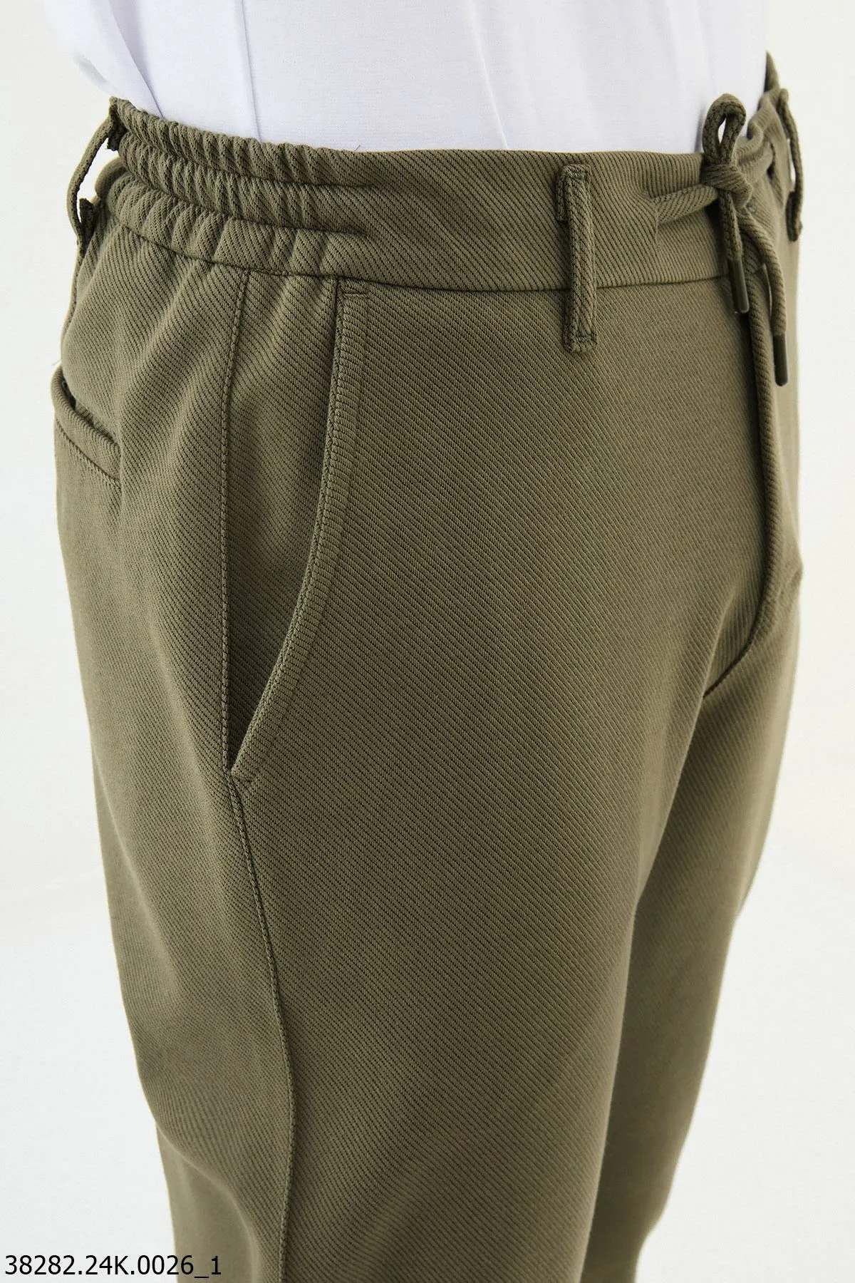 Khaki Coastal Cotton Blend Drawstring Pants