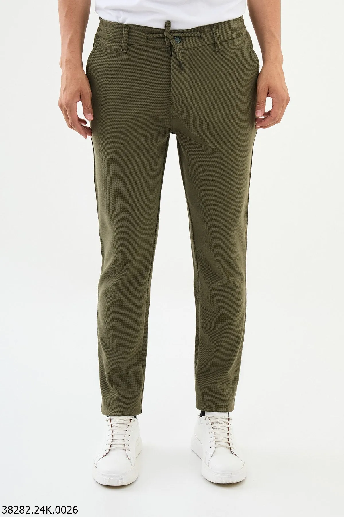 Khaki Coastal Cotton Blend Drawstring Pants