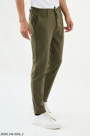 Khaki Coastal Cotton Blend Drawstring Pants
