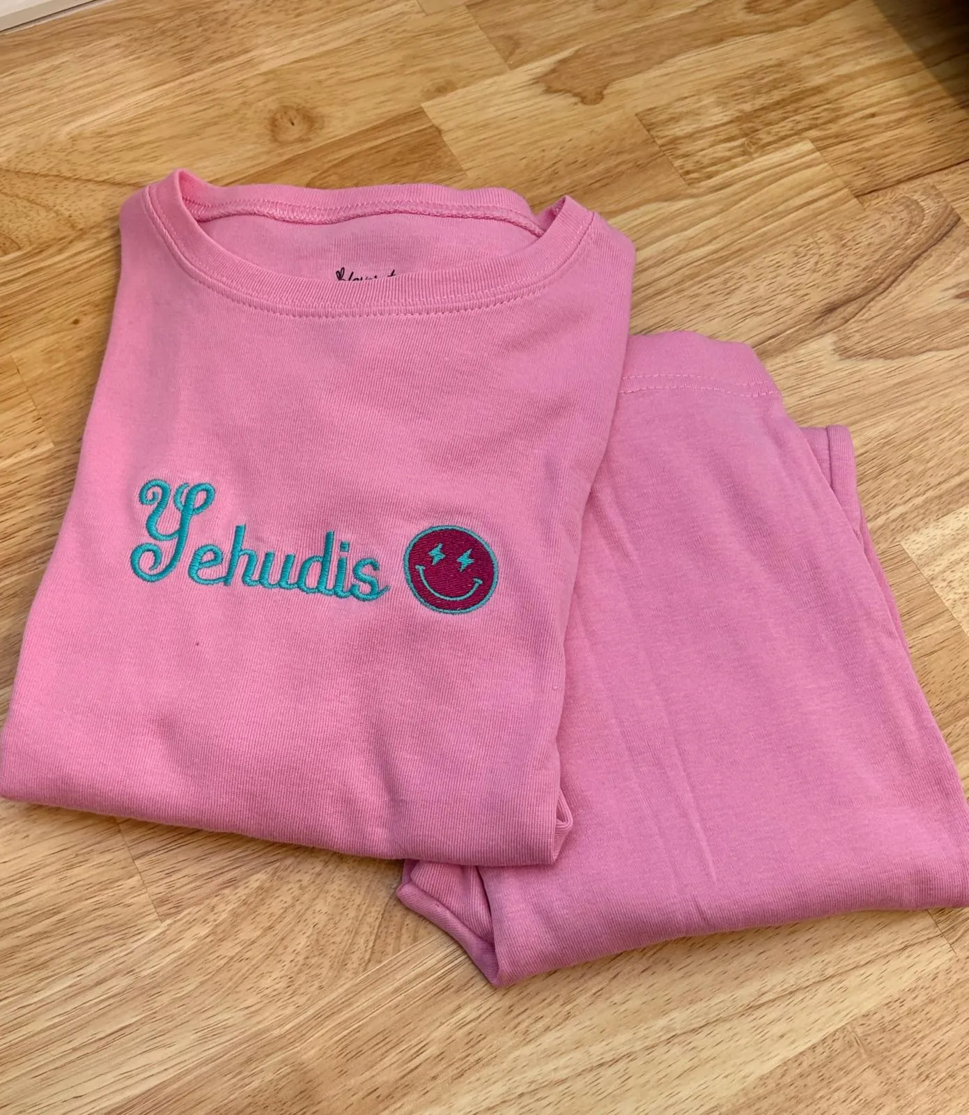 Kids Solid Two Piece Cotton Pajamas   Embroidery