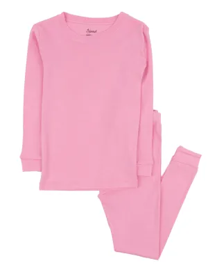 Kids Solid Two Piece Cotton Pajamas   Embroidery
