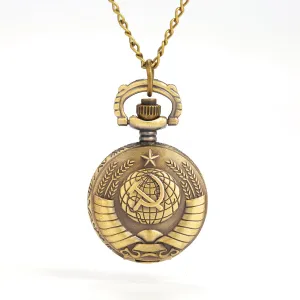 Large bronze badge wheat ears Roman scale creative trend pocket watch personality retro gift quartz pocket watch