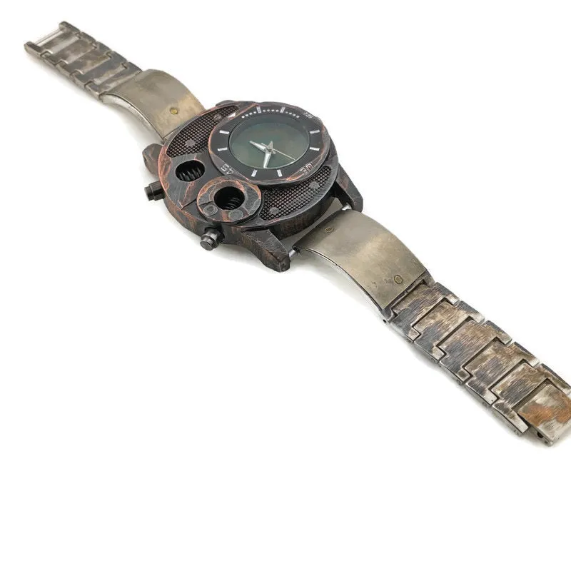 Large Silver Watch with Blue Dial