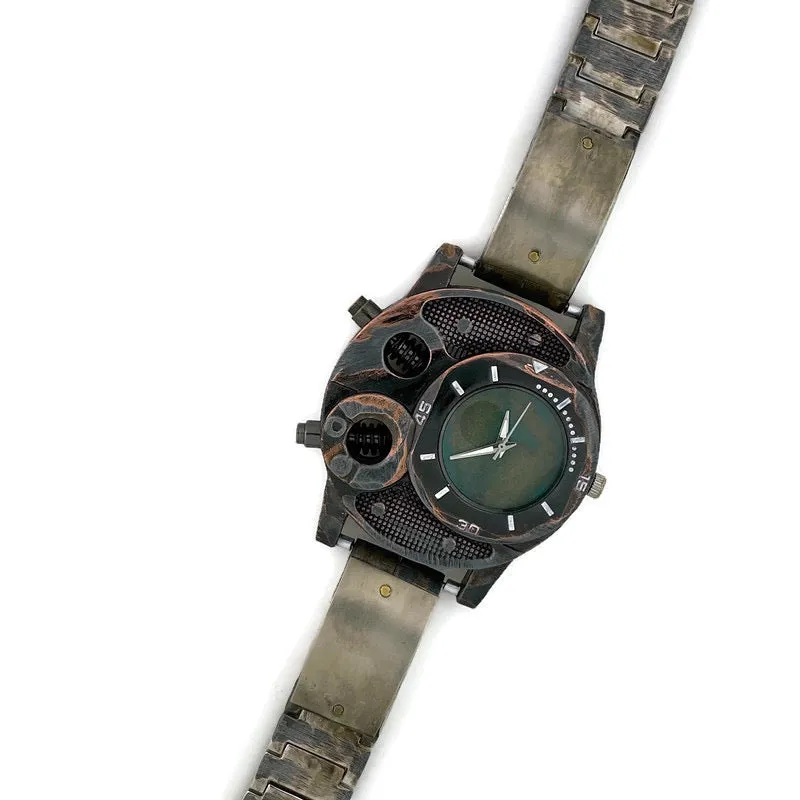 Large Silver Watch with Blue Dial