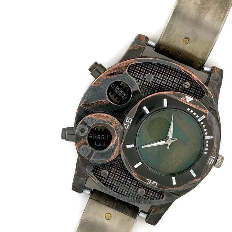 Large Silver Watch with Blue Dial