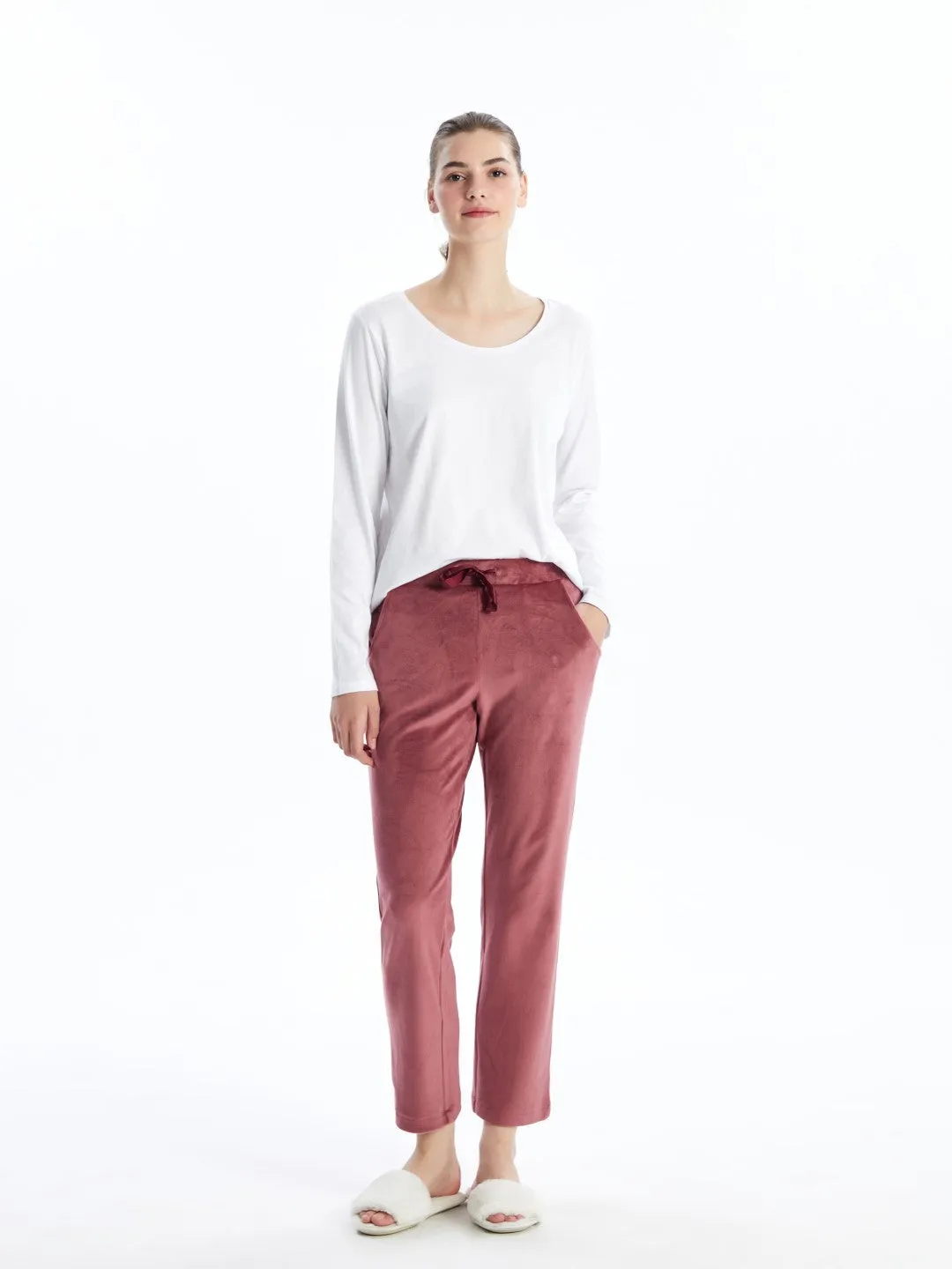 LCW DREAM

New Black Elastic Waist Plain Velvet Women's Pajama Bottoms