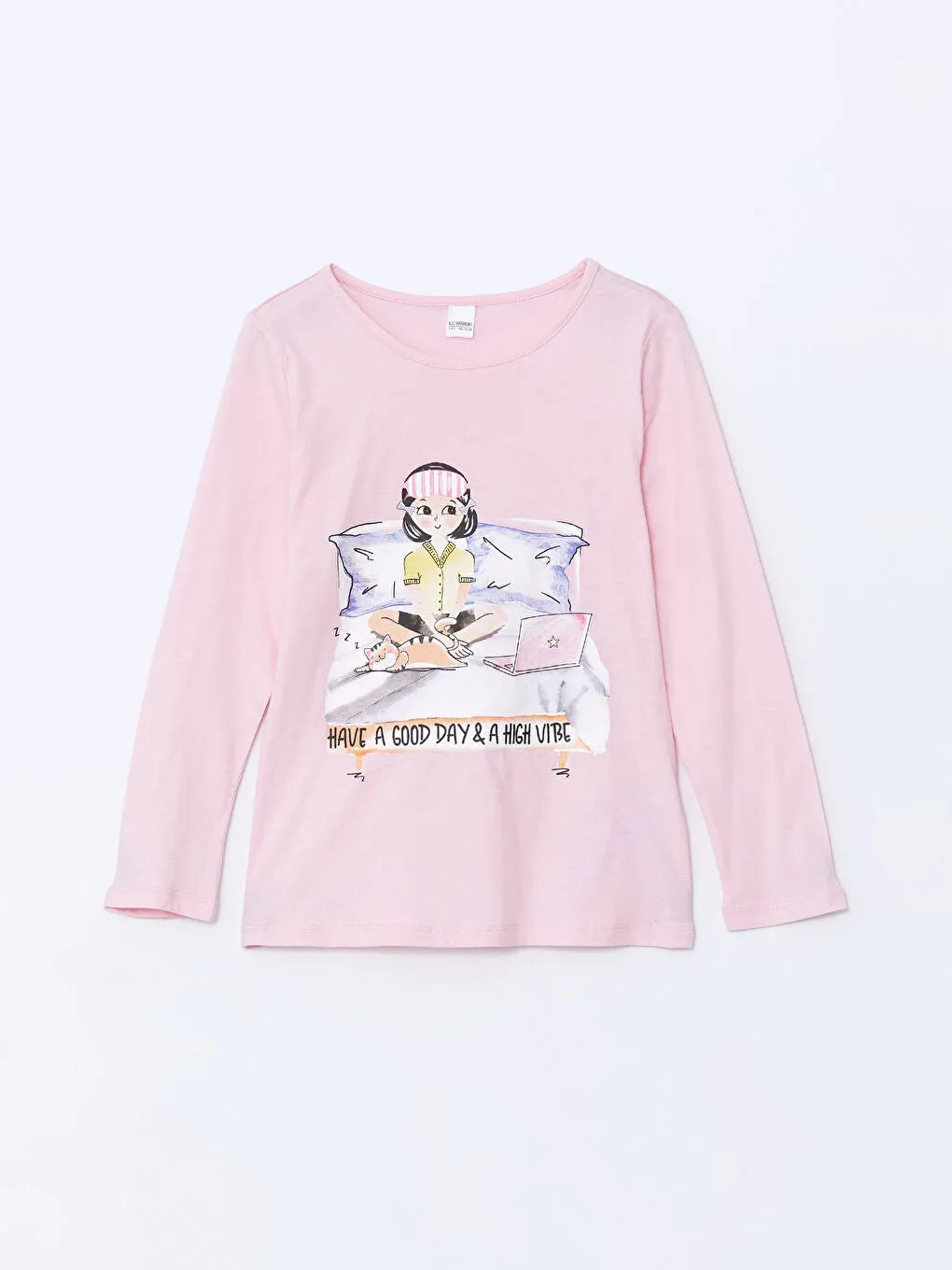 LCW Kids Pink Crew Neck Girls Pajama Set