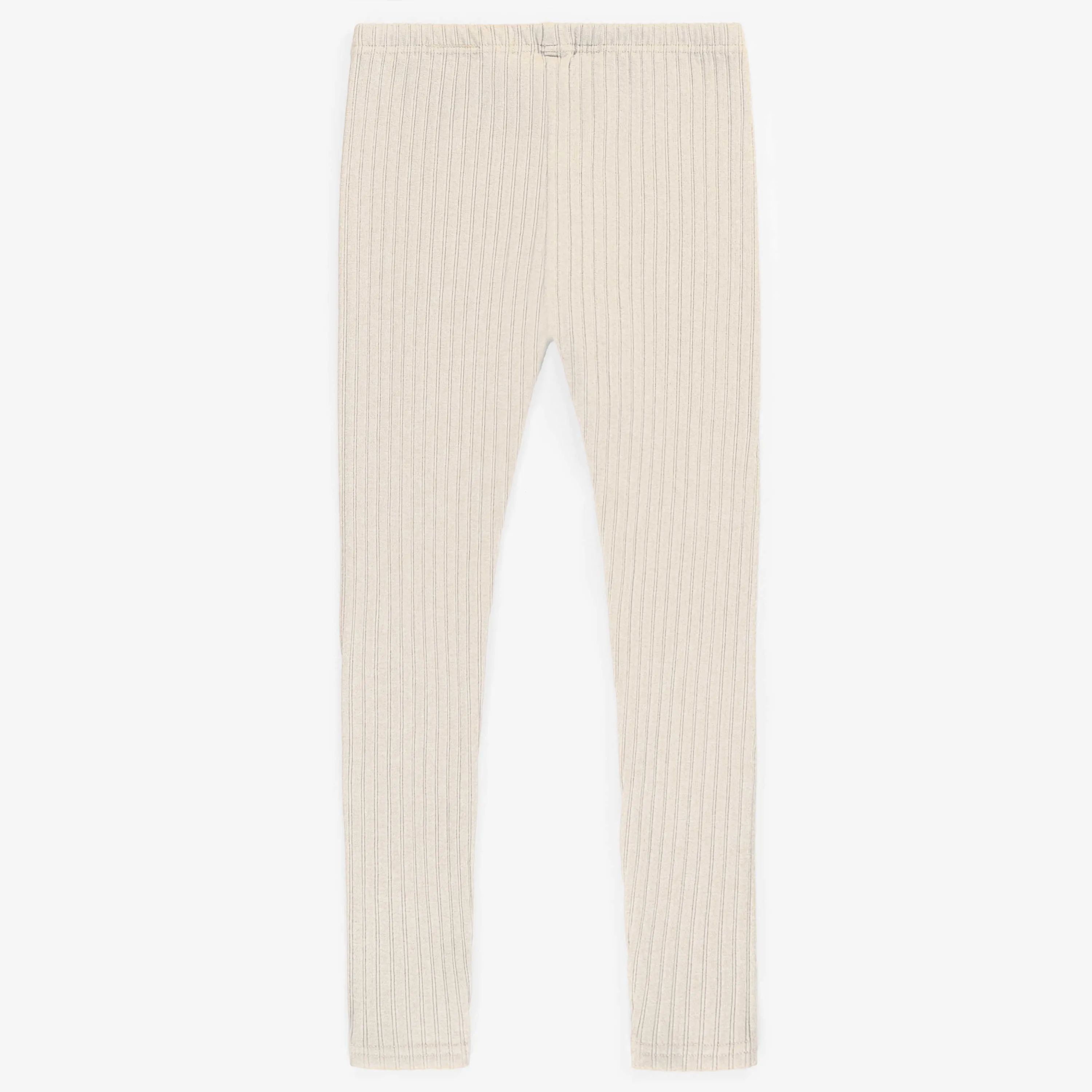 Legging ivoire long en tricot côtelé irrégulier, enfant || Ivory long legging in irregular rib knit, child