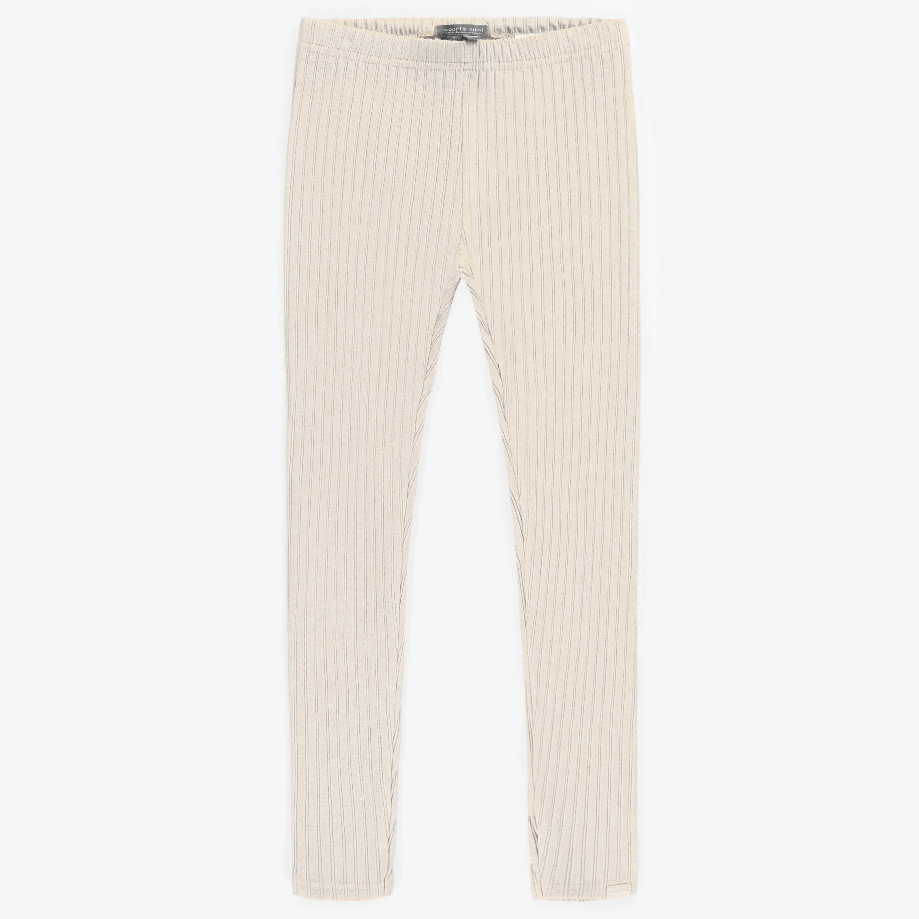 Legging ivoire long en tricot côtelé irrégulier, enfant || Ivory long legging in irregular rib knit, child