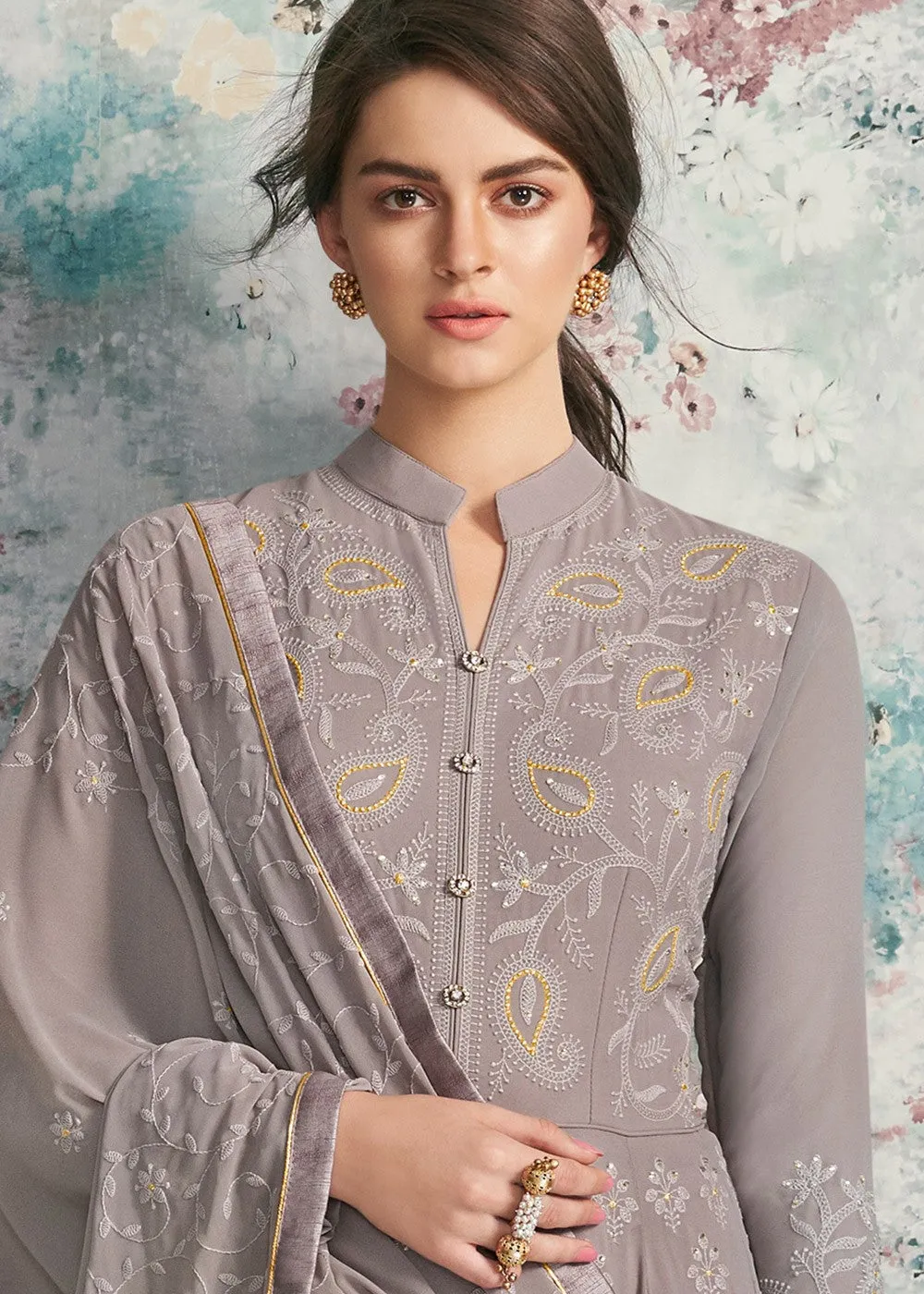 Lilac Purple Lucknowi Anarkali Suit