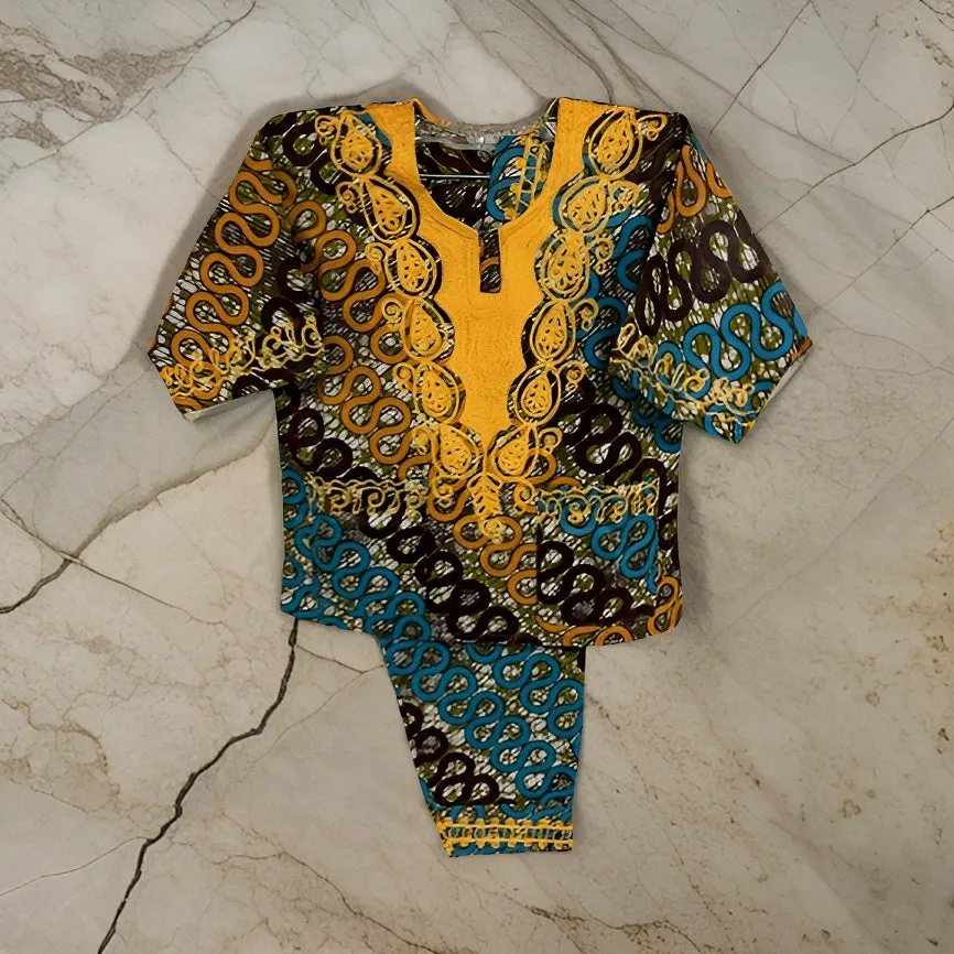 Little Boys 3pc African Disk Print Dashiki Pant Set