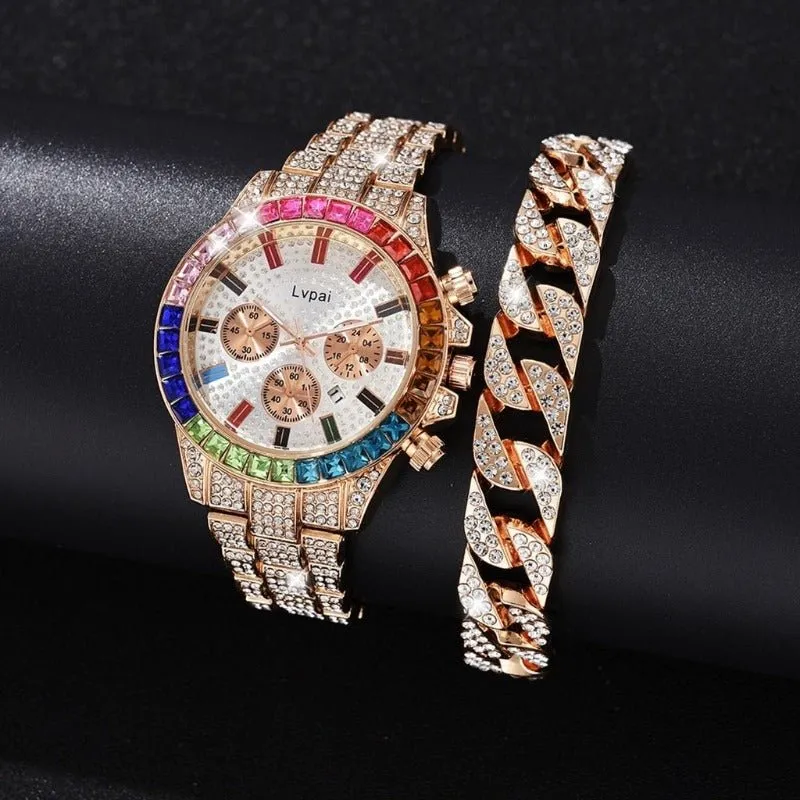 Luxury Diamond Watch Bracelet Set Women Party Anniverssary Jewelry