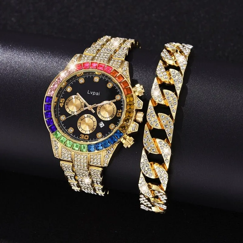Luxury Diamond Watch Bracelet Set Women Party Anniverssary Jewelry