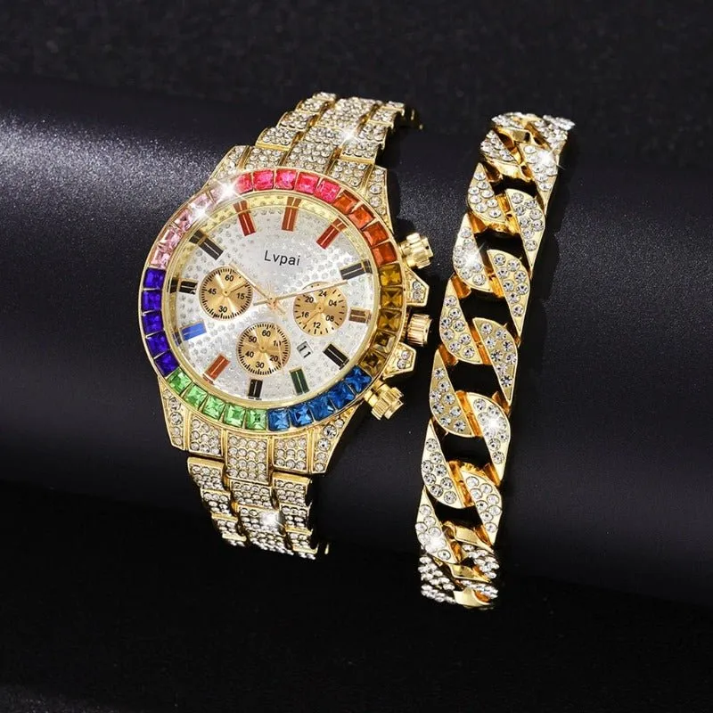 Luxury Diamond Watch Bracelet Set Women Party Anniverssary Jewelry