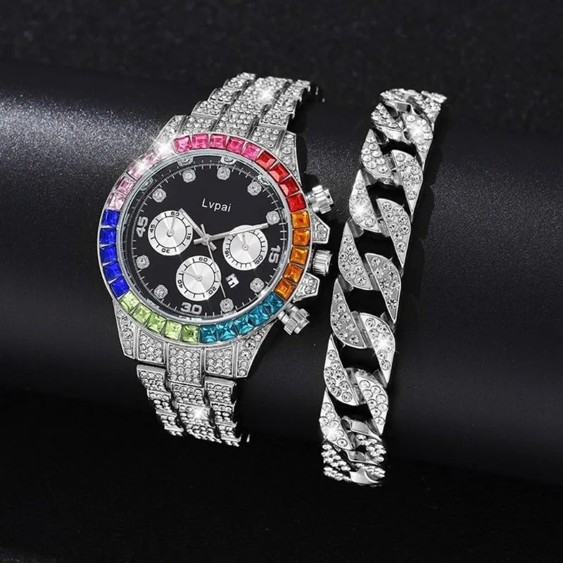 Luxury Diamond Watch Bracelet Set Women Party Anniverssary Jewelry