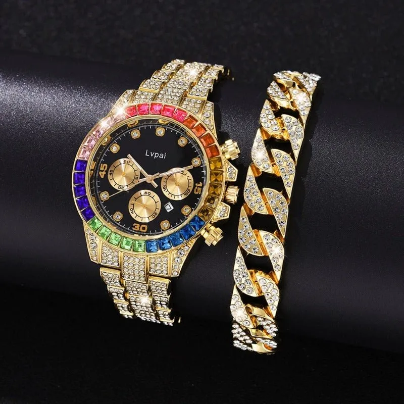 Luxury Diamond Watch Bracelet Set Women Party Anniverssary Jewelry
