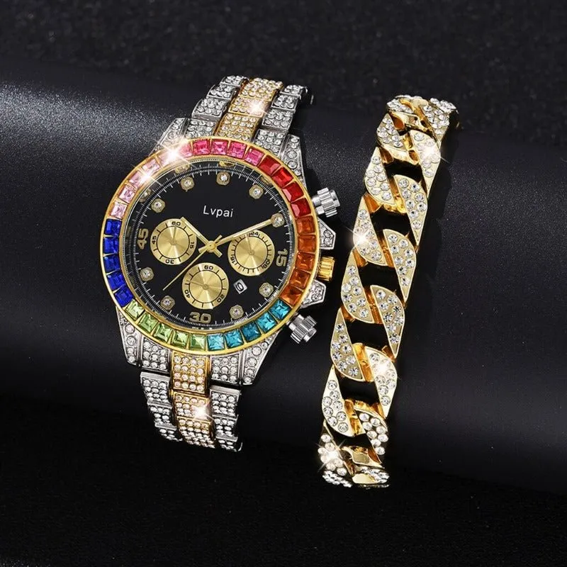 Luxury Diamond Watch Bracelet Set Women Party Anniverssary Jewelry