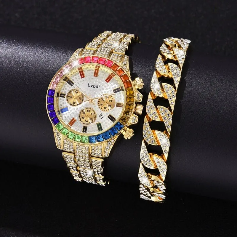 Luxury Diamond Watch Bracelet Set Women Party Anniverssary Jewelry