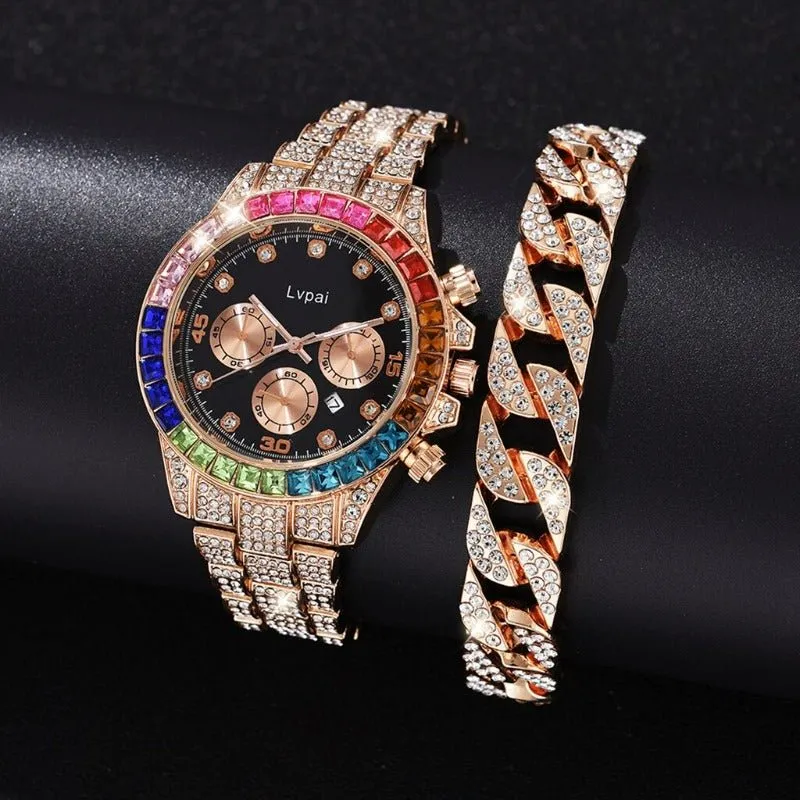 Luxury Diamond Watch Bracelet Set Women Party Anniverssary Jewelry