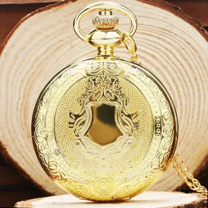 Luxury Golden Bells Case Design Retro Pattern Theme Quartz Pocket Watch Necklace Chain Vintage Fob Watches Reloj de bolsillo