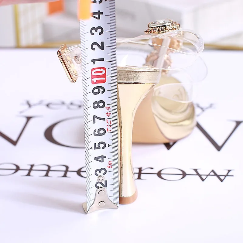 Luxury High Heels Gold Silver Sandals Women 2023 Summer Shiny Rhinestones Chunky Platform Pumps Woman Ankle Straps Party Shoes