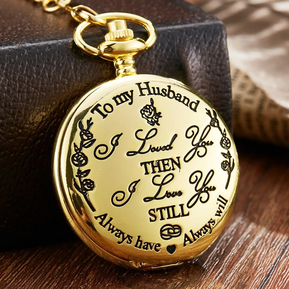 Luxury Quartz Pocket Watch With Chain To My Husband  I LOVE YOU Necklace Watches Men Anniversary Gift Present reloj de bolsillo
