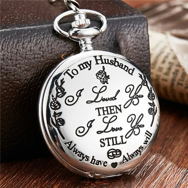Luxury Quartz Pocket Watch With Chain To My Husband  I LOVE YOU Necklace Watches Men Anniversary Gift Present reloj de bolsillo