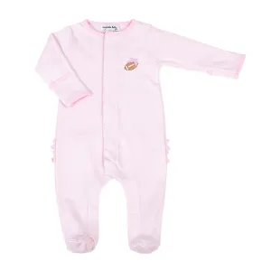 Magnolia Baby Darling Football Embroidered Ruffle Footie - Pink