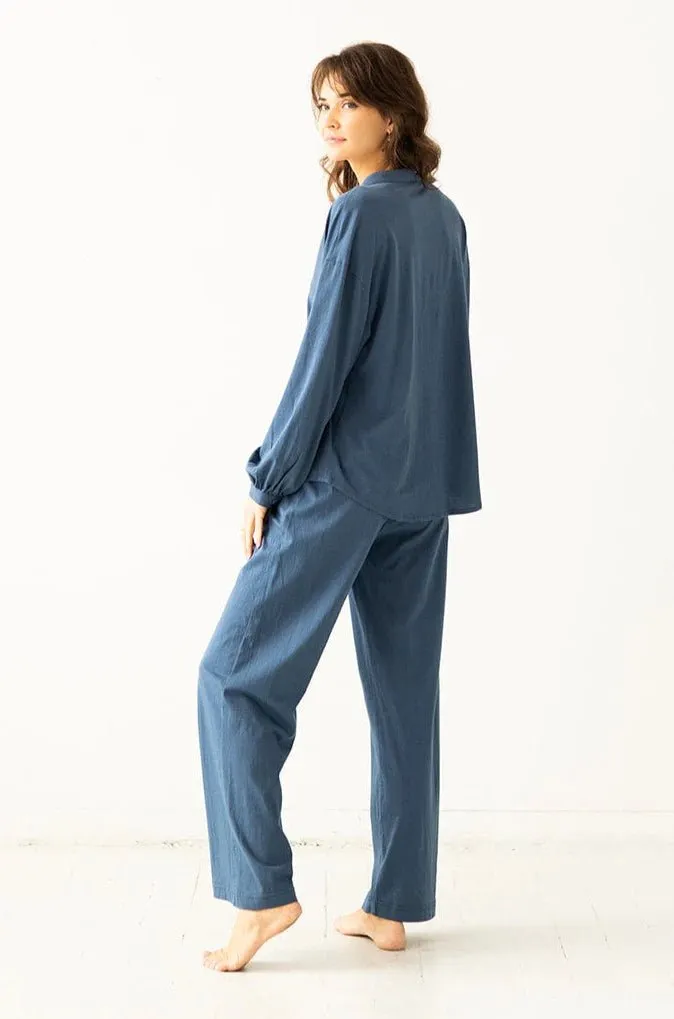 Mandarin Collar Soft Pima Cotton Pajamas in Sailor Blue