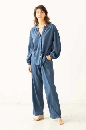 Mandarin Collar Soft Pima Cotton Pajamas in Sailor Blue