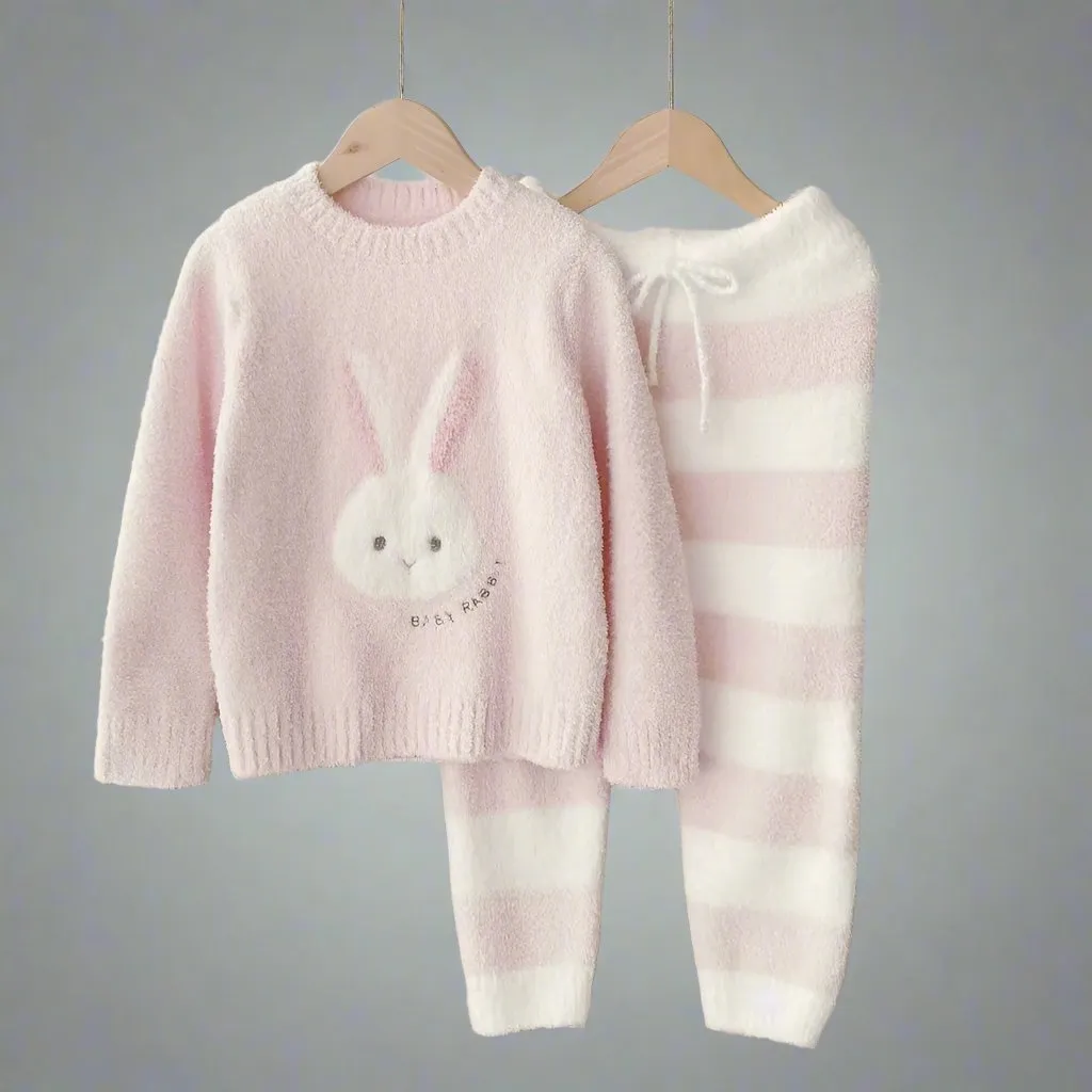 Matching Family Fluffy Bunny Loungewear Set – Cozy Pink Pajamas