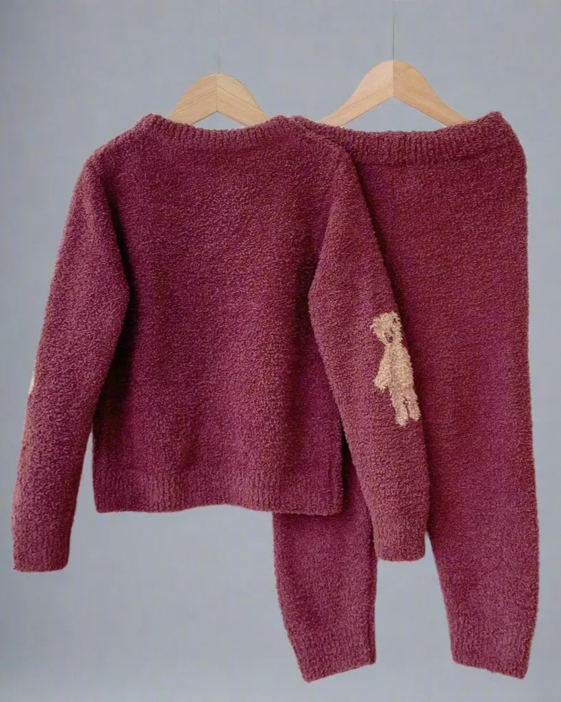 Matching Teddy Bear & Heart Fluffy Pajama Set for Mother & Daughter