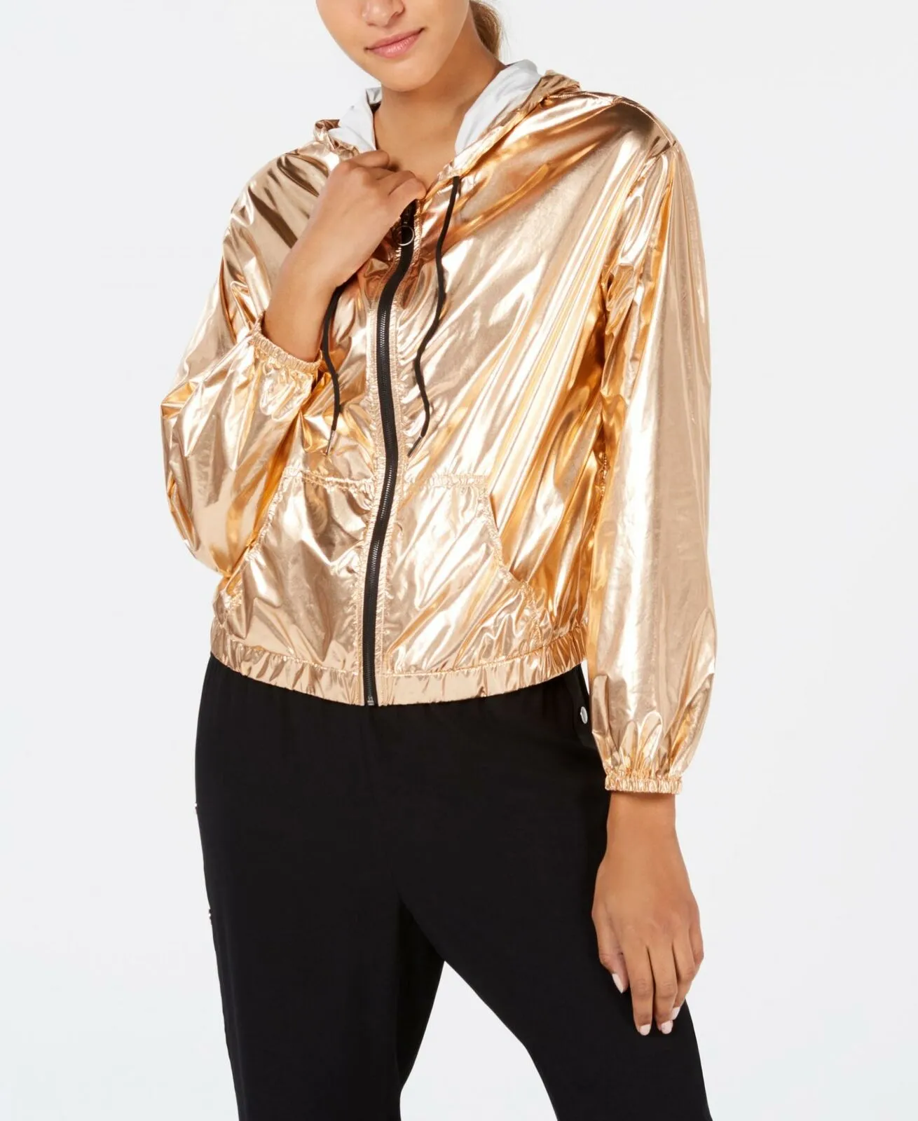 Material Girl Active Juniors Zip-Up Windbreaker Jacket Rose Gold Medium