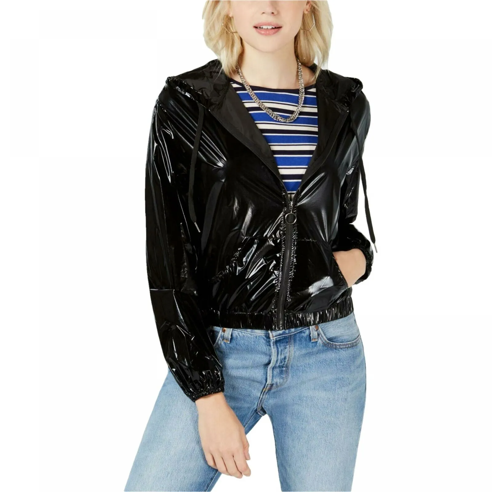Material Girl Active Women's Zip Up Hooded Windbreaker Jacket