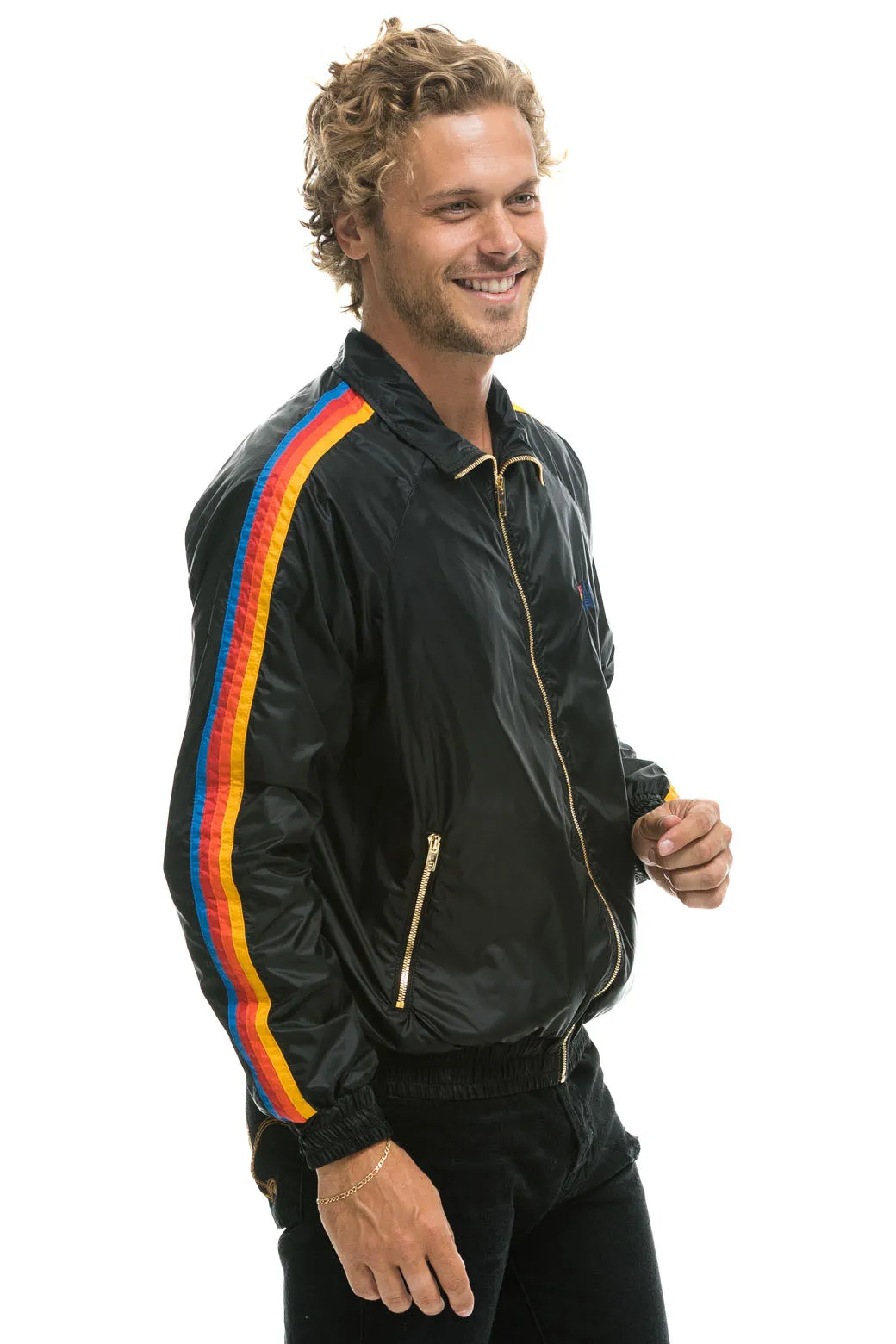 MEN'S 4 STRIPE WINDBREAKER - BLACK