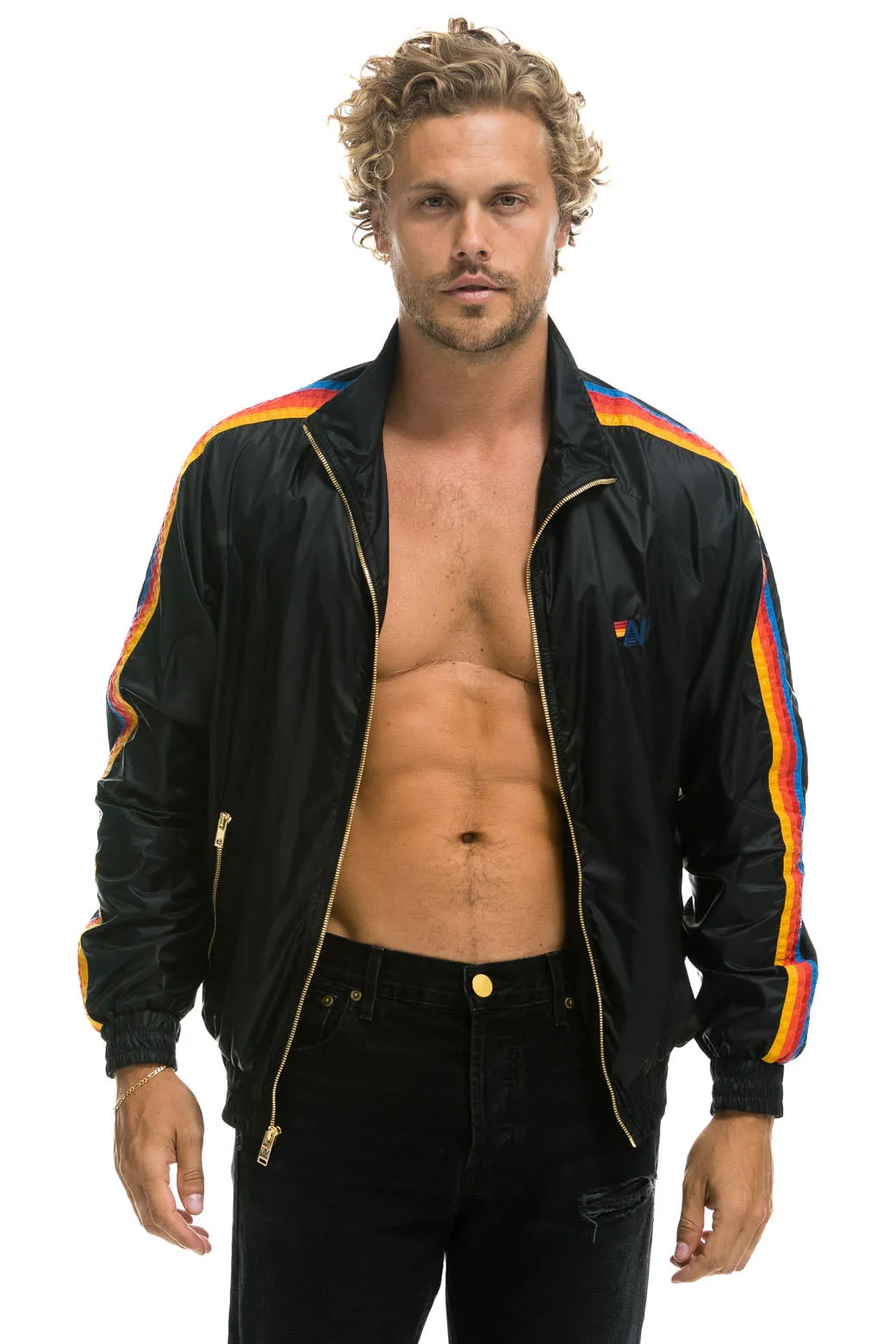 MEN'S 4 STRIPE WINDBREAKER - BLACK
