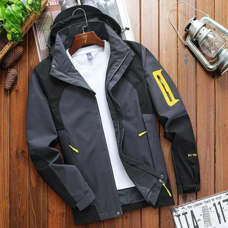 Men's Autumn Jacket Camping Hiking Windproof Windbreaker Mens Waterproof Hooded Coat Outdoor Travel Climbing Fishing Coats Man
